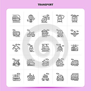 OutLine 25 Transport Icon set. Vector Line Style Design Black Icons Set. Linear pictogram pack. Web and Mobile Business ideas