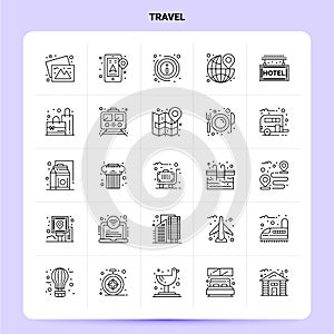 OutLine 25 Travel Icon set. Vector Line Style Design Black Icons Set. Linear pictogram pack. Web and Mobile Business ideas design
