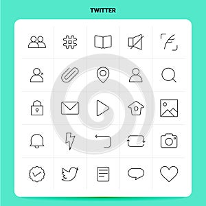 OutLine 25 Twitter Icon set. Vector Line Style Design Black Icons Set. Linear pictogram pack. Web and Mobile Business ideas design