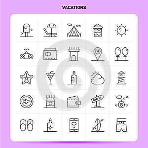 OutLine 25 Vacations Icon set. Vector Line Style Design Black Icons Set. Linear pictogram pack. Web and Mobile Business ideas