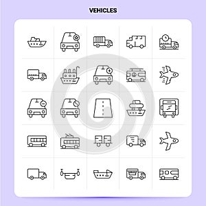 OutLine 25 Vehicles Icon set. Vector Line Style Design Black Icons Set. Linear pictogram pack. Web and Mobile Business ideas