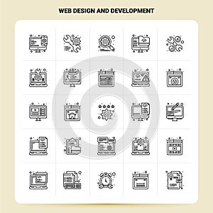 OutLine 25 Web Design And Development Icon set. Vector Line Style Design Black Icons Set. Linear pictogram pack. Web and Mobile