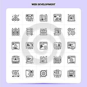 OutLine 25 Web Development Icon set. Vector Line Style Design Black Icons Set. Linear pictogram pack. Web and Mobile Business