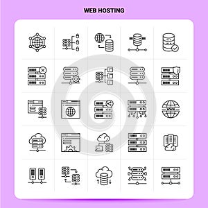 OutLine 25 Web Hosting Icon set. Vector Line Style Design Black Icons Set. Linear pictogram pack. Web and Mobile Business ideas