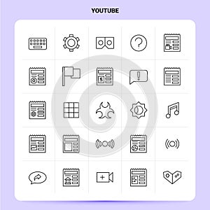 OutLine 25 Youtube Icon set. Vector Line Style Design Black Icons Set. Linear pictogram pack. Web and Mobile Business ideas design