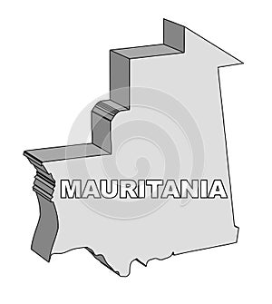 Outline 3D Map of Mauritania