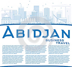 Outline Abidjan Skyline with Blue Buildings and Copy Space.