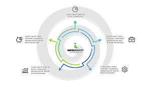 Outline abstract diagram divided into 5 elements. Design concept of five steps or parts of business cycle. Infographic