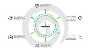 Outline abstract diagram divided into 6 elements. Design concept of six steps or parts of business cycle. Infographic