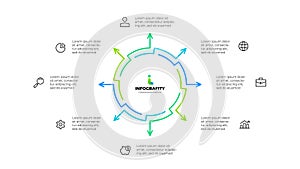 Outline abstract diagram divided into 8 elements. Design concept of eight steps or parts of business cycle. Infographic