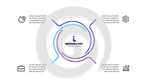 Outline abstract element for infographic. Template for cycle diagram with 4 options, parts, steps or processes