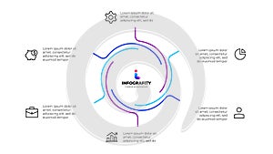 Outline abstract element for infographic. Template for cycle diagram with 6 options, parts, steps or processes