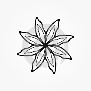 Outline of abstract flower drawn by hand. Isolated icon, logo, sign.