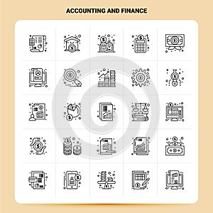 OutLine 25 Accounting And Finance Icon set. Vector Line Style Design Black Icons Set. Linear pictogram pack. Web and Mobile