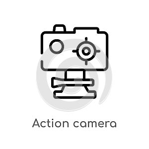 outline action camera vector icon. isolated black simple line element illustration from computer concept. editable vector stroke
