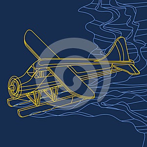 Outline Aerial Top Oblique View Pontoon Plane Vector Illustration