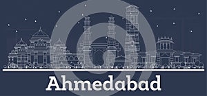 Outline Ahmedabad India City Skyline with White Buildings