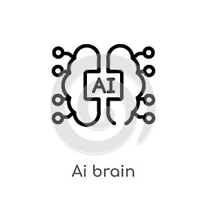 outline ai brain vector icon. isolated black simple line element illustration from artificial intellegence concept. editable