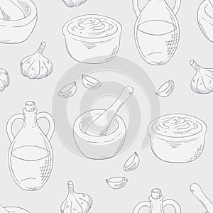 Outline aioli sauce seamless pattern background