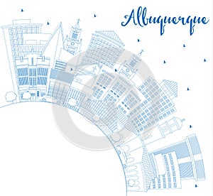 Outline Albuquerque New Mexico City Skyline with Blue Buildings and Copy Space