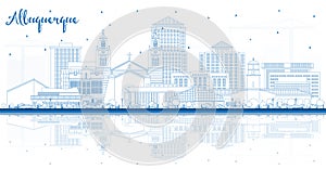 Outline Albuquerque New Mexico City Skyline with Blue Buildings and Reflections. Vector Illustration. Albuquerque USA Cityscape