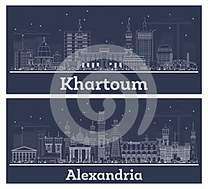 Outline Alexandria Egypt and Khartoum Sudan City Skyline Set photo