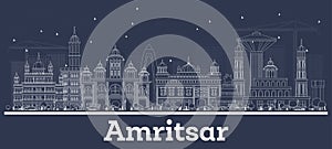 Outline Amritsar India City Skyline with White Buildings