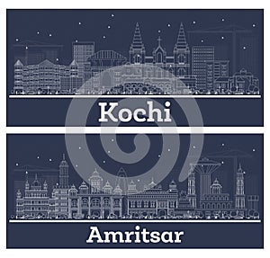 Outline Amritsar and Kochi India City Skyline Set photo