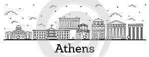 Outline Athens Greece City Skyline with Historical Buildings Isolated on White