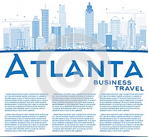 Outline Atlanta Skyline with Blue Buildings and Copy Space.