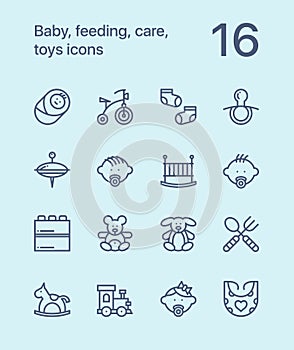 Outline Baby, feeding, care, toys icons for web and mobile design pack 2