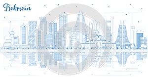 Outline Bahrain City Skyline with Blue Buildings and Reflections