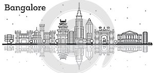 Outline Bangalore Skyline with Historic Buildings and Reflection