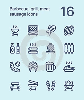 Outline Barbecue, grill, meat, sausage icons for web and mobile design pack 2