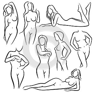 Načrtnúť krásna žena vektor. linka žena telo krása symboly 