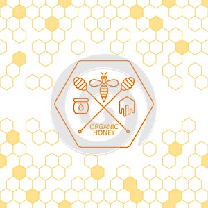 Outline bee and honey dipper symbol.