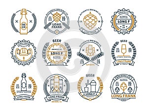 Outline beer emblems, symbols, icons, pub labels, badges collection.