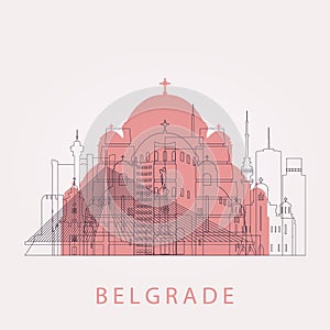 Outline Belgrade skyline with landmarks.