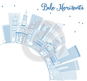 Outline Belo Horizonte Skyline with Blue Buildings and Copy Spac