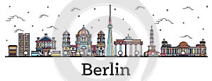 Outline Berlin Germany City Skyline with Color Buildings Isolated on White