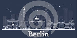 Outline Berlin Germany City Skyline with White Buildings