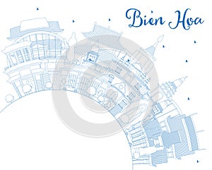 Outline Bien Hoa Vietnam City Skyline with Blue Buildings and Copy Space