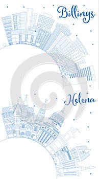 Outline Billings and Helena Montana City Skylines Set with Blue Buildings and Copy Space