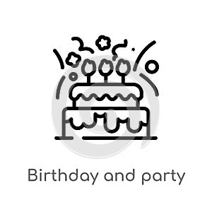outline birthday and party vector icon. isolated black simple line element illustration from christmas concept. editable vector