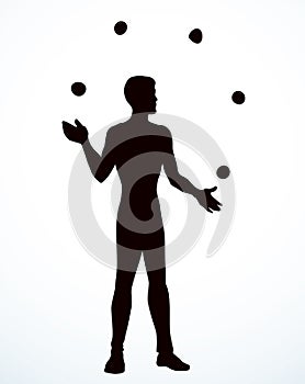 Juggler juggles balls. Vector drawing
