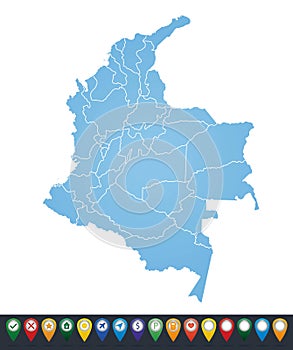 Outline blue map of Columbia