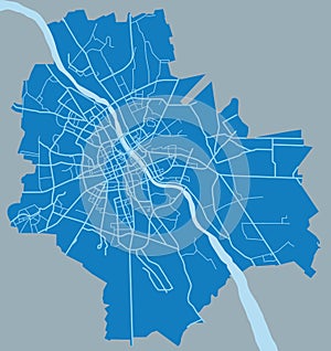 Outline blue map of Warsaw