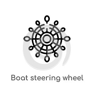 outline boat steering wheel vector icon. isolated black simple line element illustration from nautical concept. editable vector