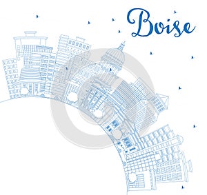 Outline Boise Idaho City Skyline with Blue Buildings and Copy Space. Boise USA Cityscape with Landmarks. Business Travel and