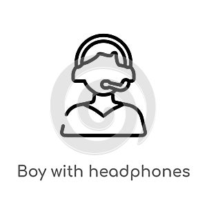 outline boy with headphones vector icon. isolated black simple line element illustration from music concept. editable vector